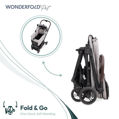WonderFold Bella Pet Stroller - Autofold Design with Lightweight Aluminum Frame, Breathable Carriage Fabrics and Canopy, Safety Tethers & Easy-Clean Interior - Graphite Black