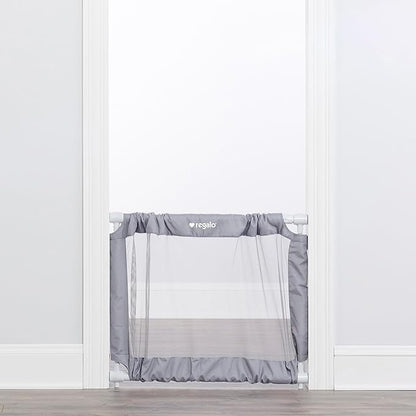 Regalo Safety 27.5-50” Extra Wide Mesh Baby Gate for Doorways & Hallways, Expandable Pressure Mounted Baby Gate for Toddlers & Pets, Includes Rubber Bumpers, Gray