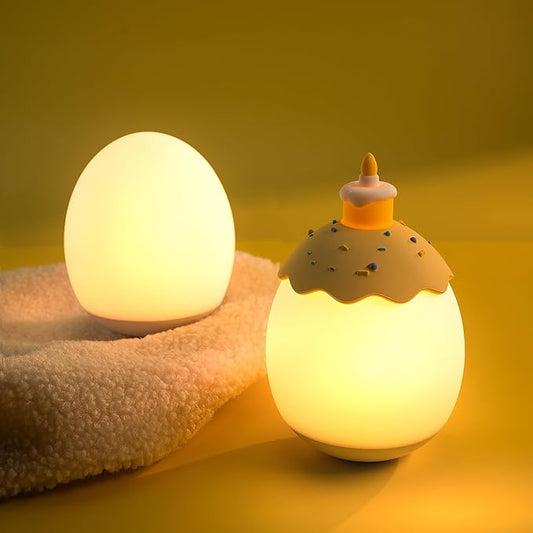 Silicone Night Light for Kids, Egg Baby Nursery Night Lamp with 3-Level Dimming & 30-Min Timer, Portable nightlight for Kids Bedroom,Birthday Cake-Shaped Night Light
