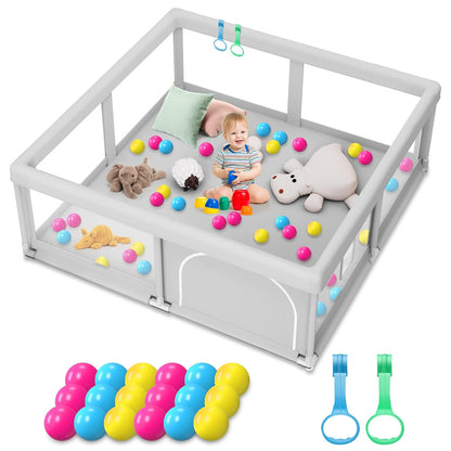 Large Baby Playpen for Babies and Toddlers, Playpen 74×50, Large Baby Play Yards Indoor & Outdoor, Sturdy Safety Baby Play Pen with Soft Breathable Mesh, Toddlers Activity Center with Anti-Slip Base