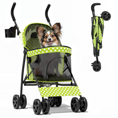 Magshion Compact Pet Stroller for Small-Medium Dogs/Cats up to 22lbs, 4-Wheel Lightweight Umbrella Shaped Portable Puppy Travel Jogger with Breathable Mesh, Cup Holder & Rear Storage, Black