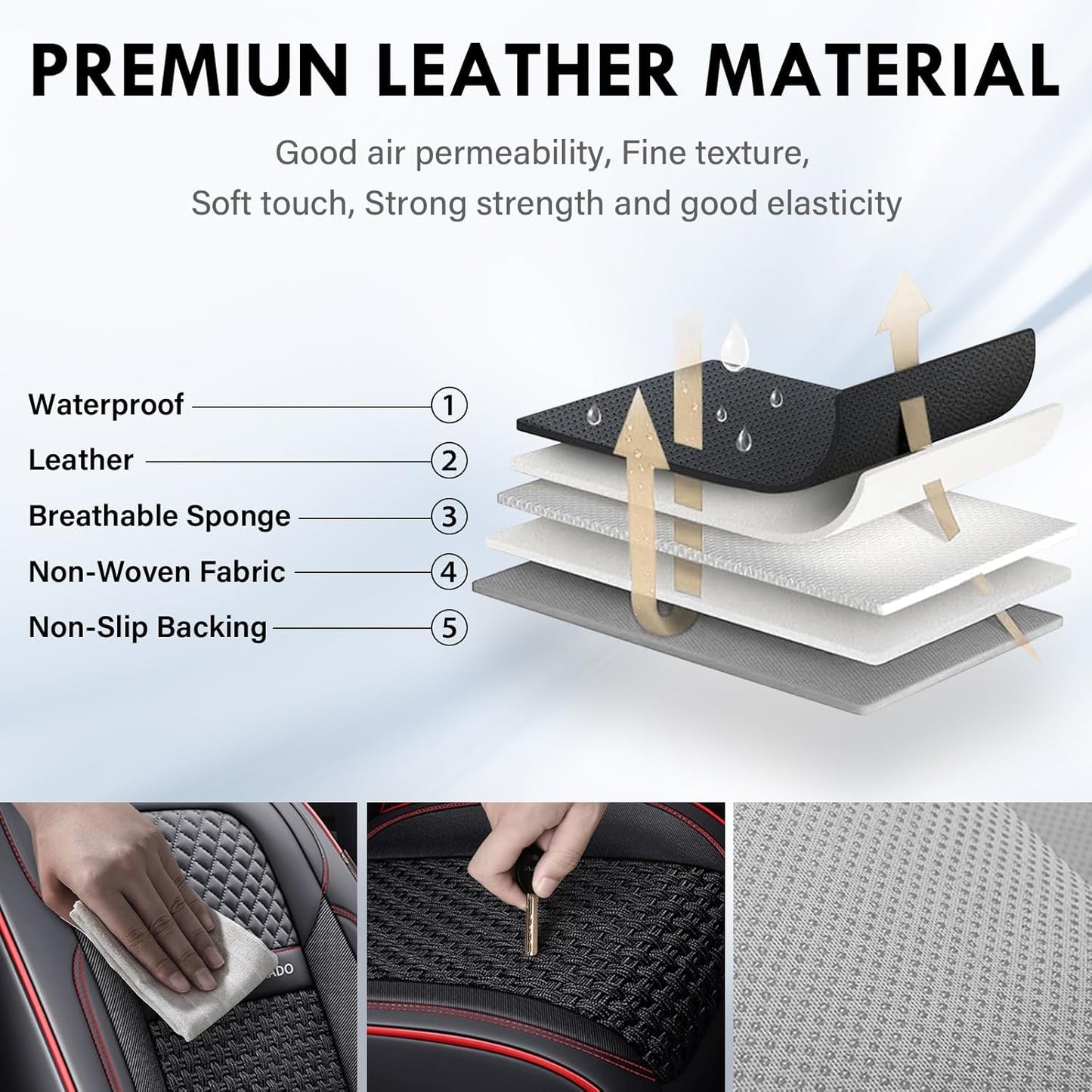 Coverado Leather Seat Covers for Car, Waterproof Car Seat Covers Full Set, 2 in 1 Conversions Car Seat Cover Protector Car Accessories Universal Fit for Most Cars SUVs and Trucks Beige