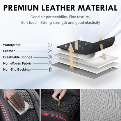 Coverado Leather Seat Covers for Car, Waterproof Car Seat Covers Full Set, 2 in 1 Conversions Car Seat Cover Protector Car Accessories Universal Fit for Most Cars SUVs and Trucks Beige