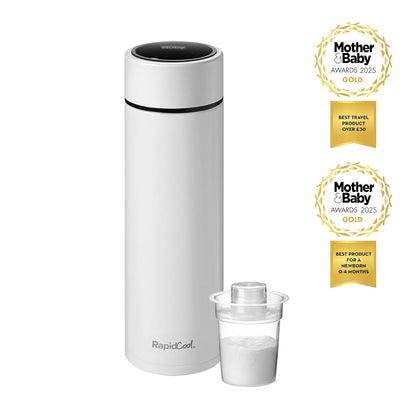 Nuby RapidCool Portable Baby Bottle Maker - with Milk Powder Dispenser and Digital Lid - Ideal for Travel Bottles and Night Feeds - Stainless Steel