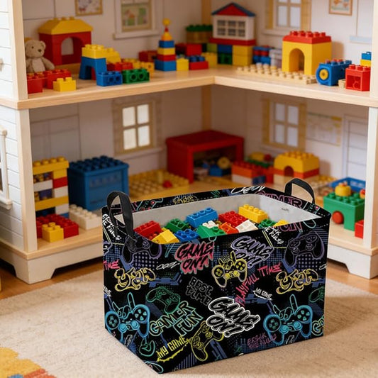 Rectangular Kids Baskets,Waterproof Foldable Storage Basket with Handles,Games Basket,Boys Room DecorGame Storage Bin,Shelf Baskets(Cool Game)