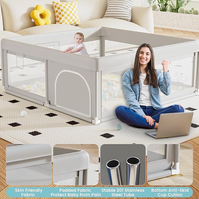 Hiaksedt 50 x 50 inch Baby Playpen with Mat Small Playpen for Babies and Toddlers Baby Fence Playards