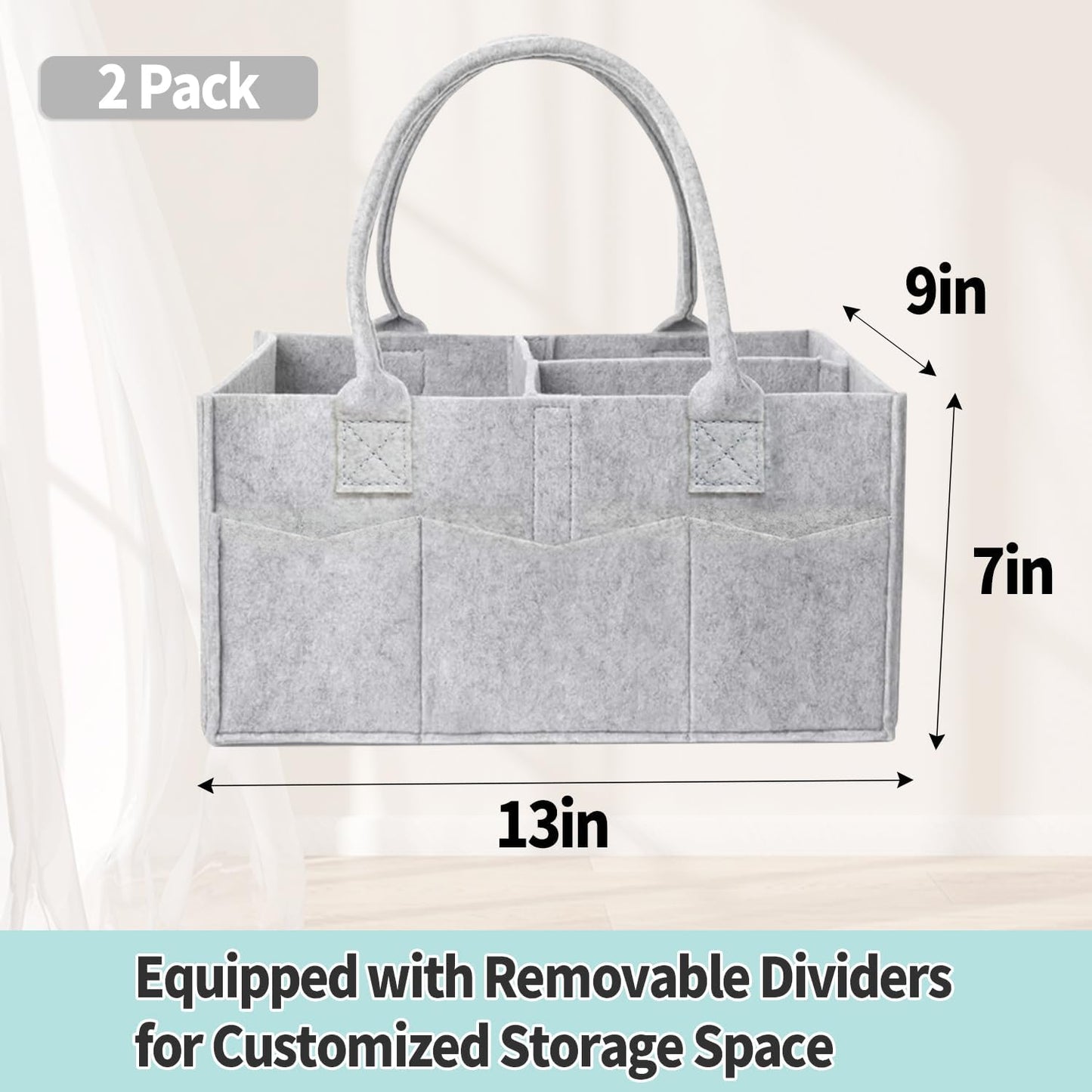 2 Pack Diaper Caddy Organizer, Portable Baby Caddy Organizer with Handle, Collapsible Nursery Storage Bin and Gift Baskets for Girls and Boys - Newborn Essentials, Baby Shower Gifts (Green)