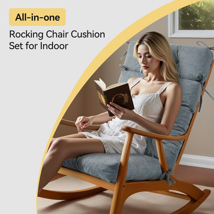 Millsilo Rocking Chair Cushions 3-Piece Set with Neck Pillow, Indoor Rocker Comfortable Tufted Non-Slip Pads with Ties, High-Density Foam Cushion for Adirondack Glider Chair, Orange, 52 x 19 x 4 Inch