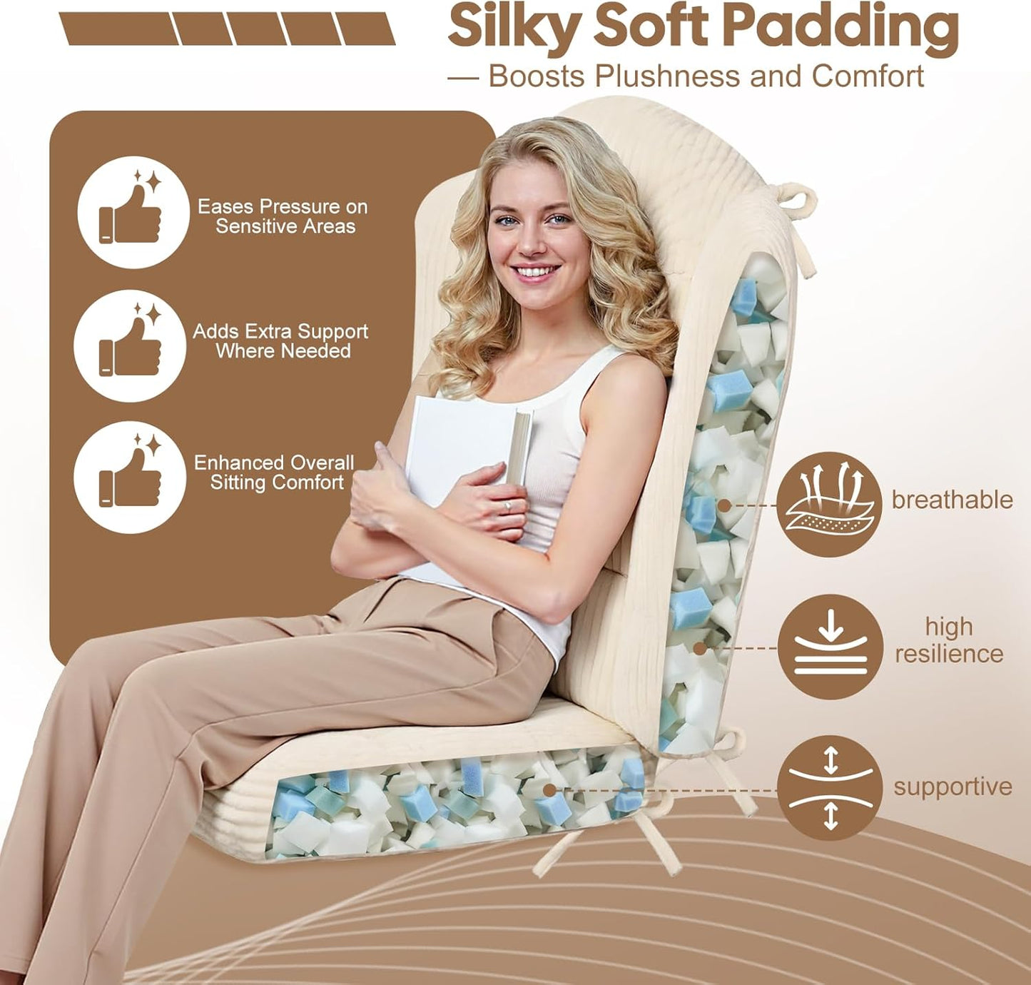 idee-home Wingback Rocking Chair Cushions Indoor, Glider Rocker Replacement Cushions with Removable Corduroy Cover, Wooden Adirondack Chair Pad Non-Slip Bottom Tufted Seat Pads with Ties, Green