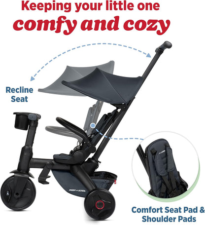 Radio Flyer Coast Folding Stroller Trike, for Kids 6 Months-3 Years, Lightweight, Compact, 4 Riding Modes, UV Canopy, 5Point Harness, Safety Bar, Cup Holder, Storage, Stroller Tricycle for Toddlers