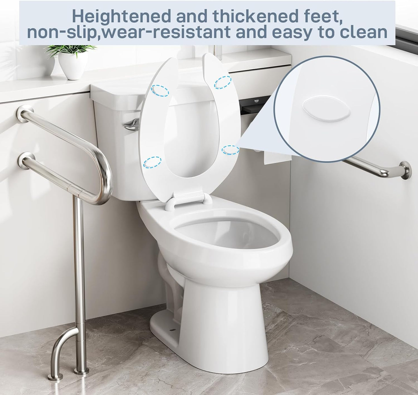 17" White Round Toilet Seat for Adult and Child, Built-In Potty Training Seat with Soft Quiet Close Non-Slip Design, Magnetic Kids Seat and Cover for Round/Oval Toilets, Easy to Install and Clean