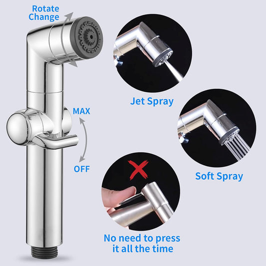 JONKEAN Muslim Shower, Water Pressure Control Toilet Bidet Sprayer, Multi-Function Diaper Sprayer for Toilet, Hand Held Bidet Set Sprayer with Hose, Bracket and T-Valve (Chrome)