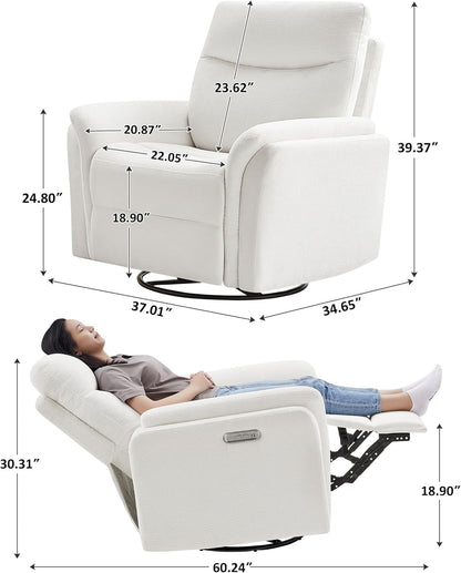 VANOMi Power Recliner Chair Swivel Glider, Electric Rocking Recliner Chairs with USB and Type-C Ports, Nursery Chair Recliner for Living Room, Bedroom, Apartment（Camel）