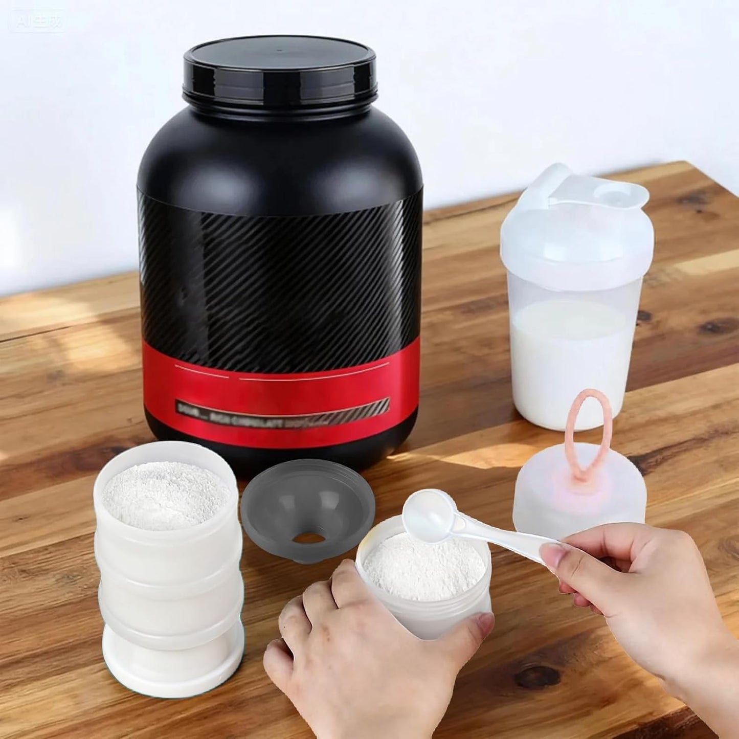 Protein Powder Container with Funnels Stand, 4 Stackable Protein Powder Dispenser for Travel, Fitness and Workout, 2 Pcs