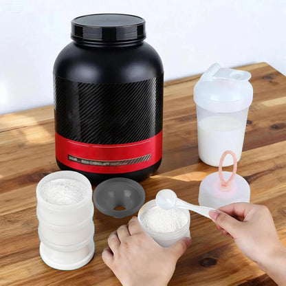 Protein Powder Container with Funnels Stand, 4 Stackable Protein Powder Dispenser for Travel, Fitness and Workout, 2 Pcs