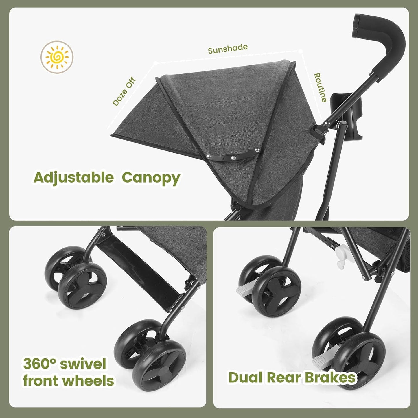 6-36M Baby Stroller, Umbrella Stroller with Foldable Pushchair with Adjustable Canopy, Folding Infant Newborn Pram Stroller with Storage Basket, Cup Holder, Suspension Wheels for Infants (Dark Grey)