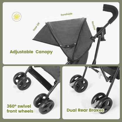 3-36M Convenience Stroller, Lightweight Stroller with Compact Fold, Large Storage Basket, Canopy, Cup Holder, Canopy with Pop Out Sun Visor – Umbrella Stroller for Travel and More (Gray)
