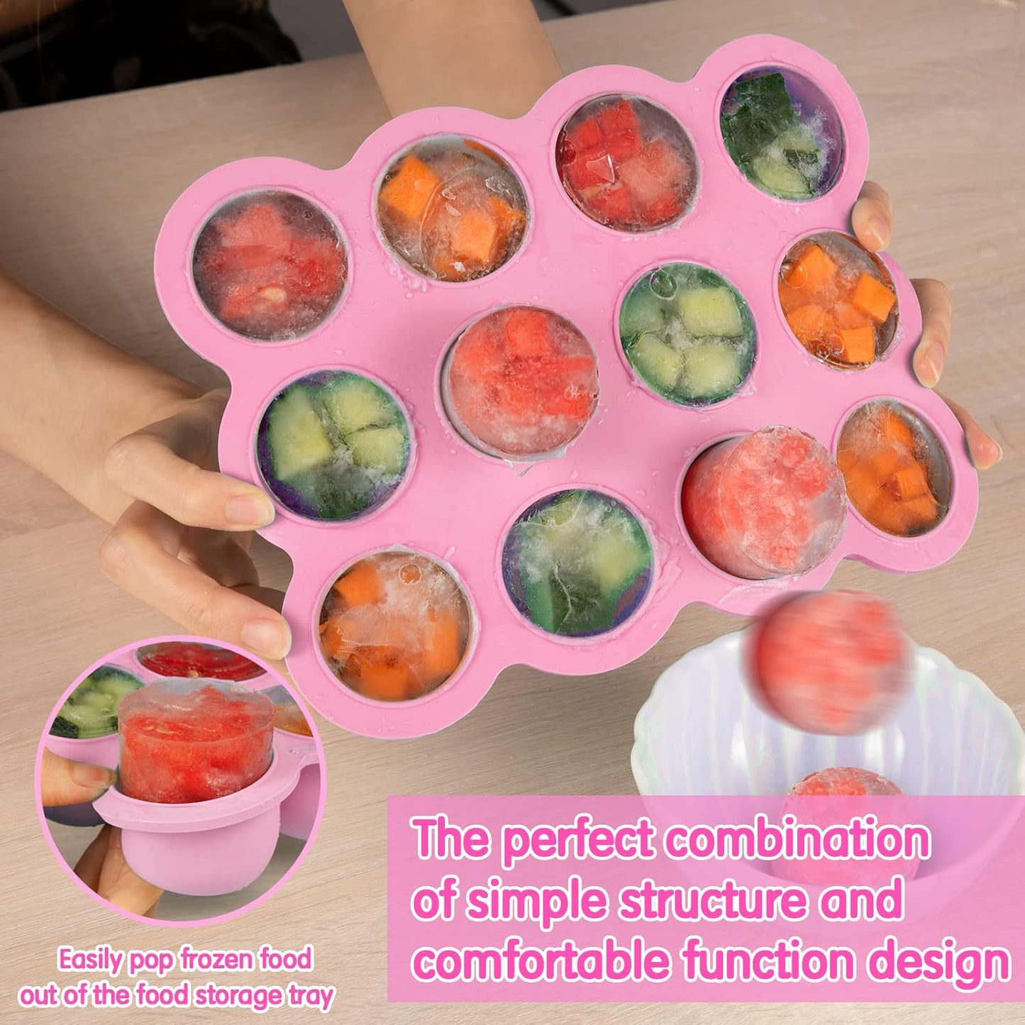 12x1.5oz Baby Food Storage Containers, Baby Food Freezer Tray with Clip Lid Gossamer Pink, Food Grade Silicone Freezer Trays for Purees & Vegetables