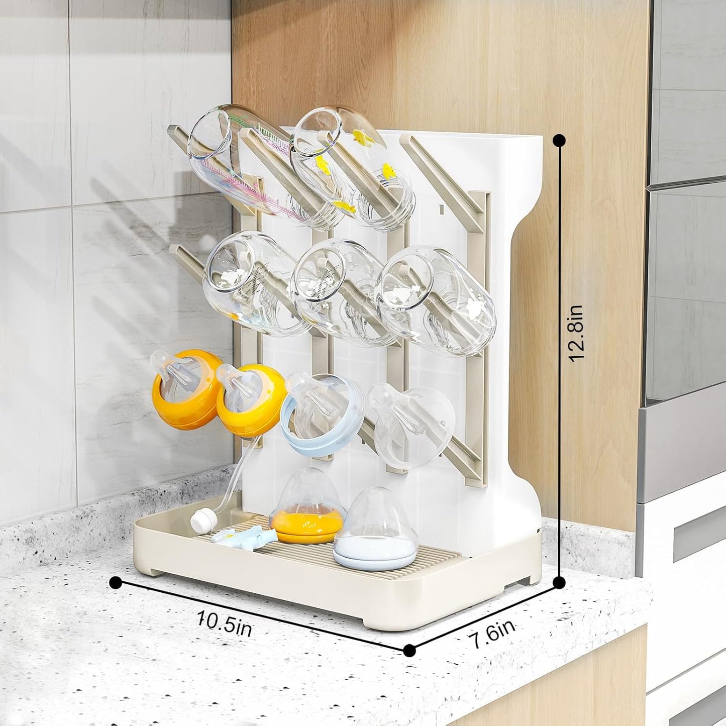 GoMaihe Baby Bottle Drying Rack: Space Saving Vertical Bottle Dryer Holder - Newborn Accessories Storage Stand Organize Brushes Pacifiers on Countertop - BPA-Free - Gray