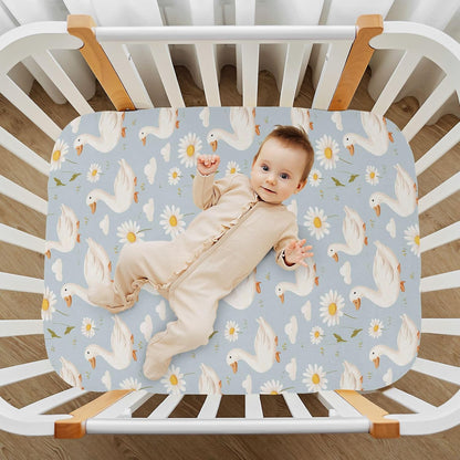 Baby Crib Sheet Cute Goose Flowers Crib Mattress for Boys and Girls Playard Sheet Soft Breathable Fitted Baby Mattress Cover 52x28in