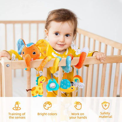 Koty Car Seat Toys, Infant Baby Spiral Plush Activity Hanging Toy for Stroller Bar Pram Crib with Music Box BB Squeaker & Rattles(Black Fox)