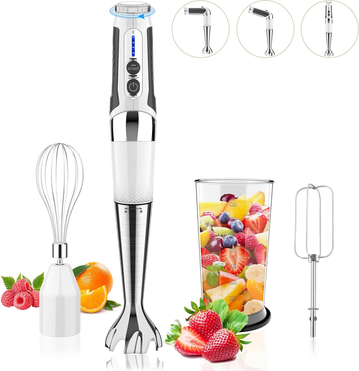 Toogel Cordless Immersion Blender, Electric Hand Blender with 21-Speed & 3-Angle Adjust, USB Rechargeable, BPA-Free & Dishwasher Safe for Baby Food, Smoothies, Soup (Grey)