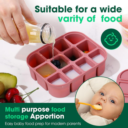 Mimorou 3 Pack Baby Food Freezer Tray with Lids 2.8 oz x 12 Cups Silicone Baby Food Storage Container Ice Cube Freezer Molds for Homemade Vegetable Fruit Purees Snack(12 Cups,White, Yellow, Brown)