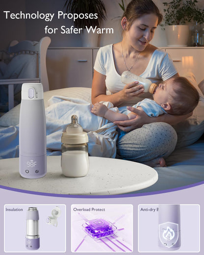 Portable Bottle Warmer for Breastmilk: Baby Milk Warmer with Smart Touch LED Temperature Control | Food-Grade Cordless On the Go Heating Bottle - 5 Mins Quick Milk Heating & Water 12 Ounces