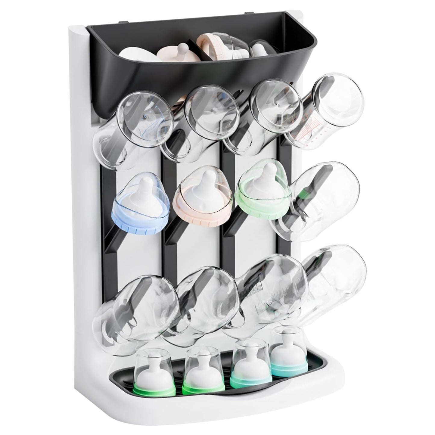 Yieach Larger Vertical Baby Bottle Drying Rack - BPA Free - Space Saving Feeding Bottles Drying Rack Holder for Countertop,Baby Bottle Holder Storage Station for Pacifiers,Pump Accessories Stand,Grey