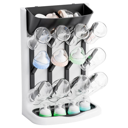 Yieach Larger Vertical Baby Bottle Drying Rack - BPA Free - Space Saving Feeding Bottles Drying Rack Holder for Countertop,Baby Bottle Holder Storage Station for Pacifiers,Pump Accessories Stand,Grey