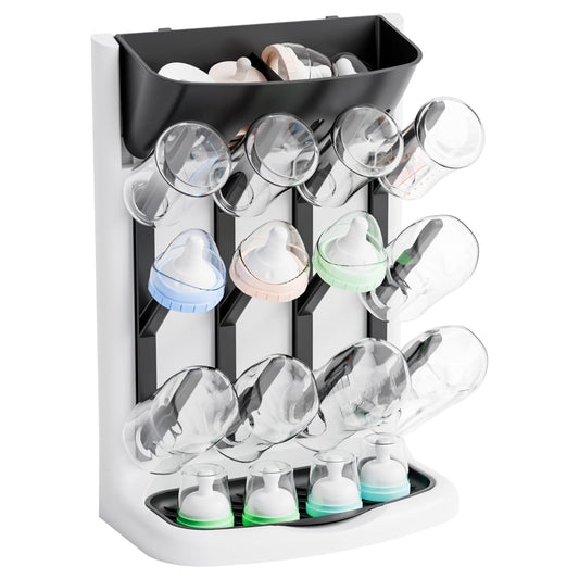 Yieach Larger Vertical Baby Bottle Drying Rack - BPA Free - Space Saving Feeding Bottles Drying Rack Holder for Countertop,Baby Bottle Holder Storage Station for Pacifiers,Pump Accessories Stand,Grey