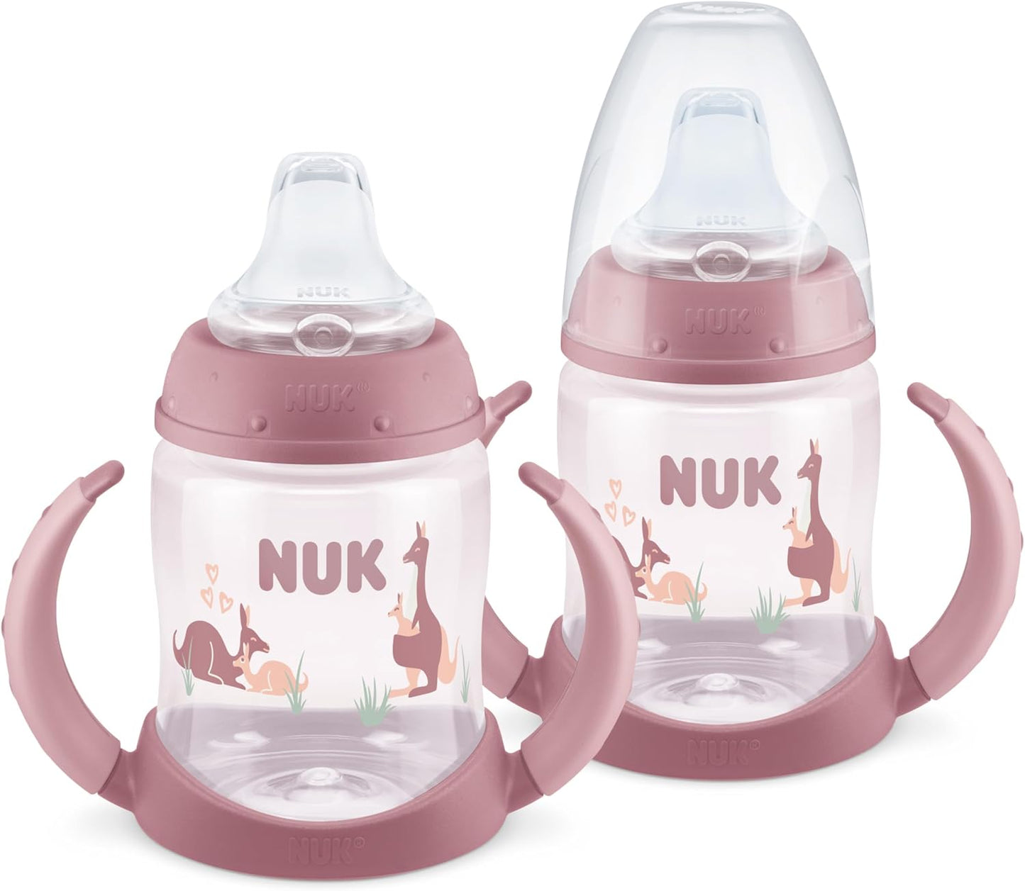 NUK Learner Cup, 5 Oz, Pack of 2, Pink Hearts, Soft Spout, Easy-Grip Handles, BPA Free, Spill Proof, Transition Sippy Cup