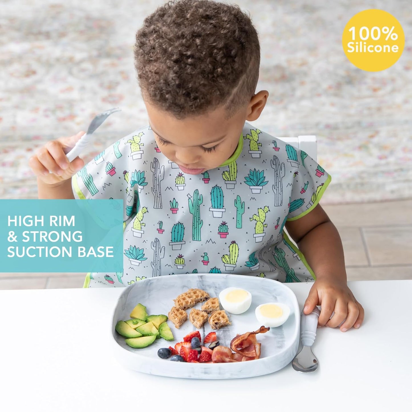 Bumkins Toddler and Baby Suction Plate, Divided Grip Dish for Babies and Kids, Baby Led Weaning, Feeding Supplies, Sticks to Tables and Highchairs, Platinum Silicone, for Chidren 6 Months, Gray