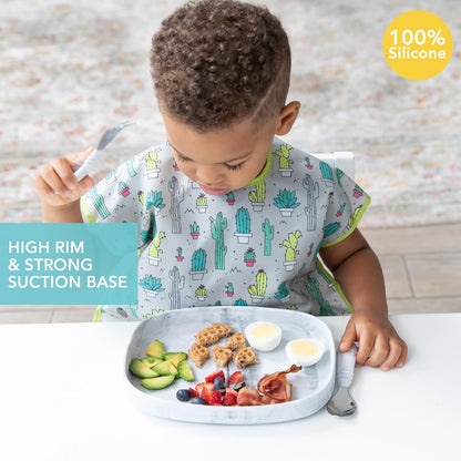 Bumkins Toddler and Baby Suction Plate, Divided Grip Dish for Babies and Kids, Baby Led Weaning, Feeding Supplies, Sticks to Tables and Highchairs, Platinum Silicone, for Chidren 6 Months, Gray