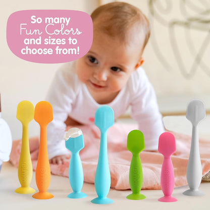 Bumco Mini Baby Diaper Cream Spatula with Case - BPA-Free Silicone Diaper Spatula with Suction Cup, Wipe-Clean Baby Bum Brush, Mom-Invented Butt Paste Applicator (Blue)