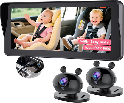 Wkzay Baby Car Camera 2-Pack – HD 1080P, 150° Wide Angle, Night Vision, Adjustable LED Light, Easy Installation, Infant Safety, Rear Seat Monitoring for Car Travel