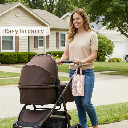 Quilted Baby Diaper and Wipes Pouch Portable Mommy Bag for Stroller Reusable Wipes Pouch with Lanyard for Casual Travel (Beige)