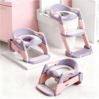 Snugzy Toddler Potty Training Seat 3-in-1 Foldable Potty Training Toilet with Step Stool Adjustable Potty Chair with Urinals (Grey)