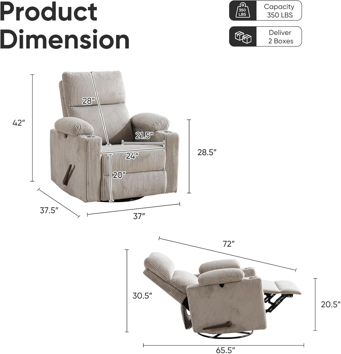Rocking Chair Nursery with Adjustable Armrests, Electric Glider Recliner Nursing Chair for Breastfeeding, Power Swivel Recliner Chairs with Massage and Heat, Adjustable Headrest , FSC Certified, White