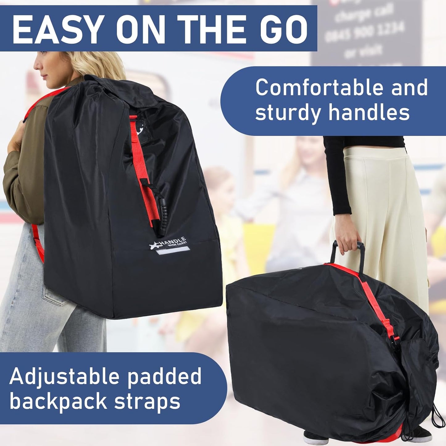 Car Seat Travel Bag for Airplane, Large Waterproof Car Seat Bags Fits Most Infant Car Seats, Convertible Car Seats, Booster Seats, Car Seat Bases, Adjustable Shoulder Strap, Blue