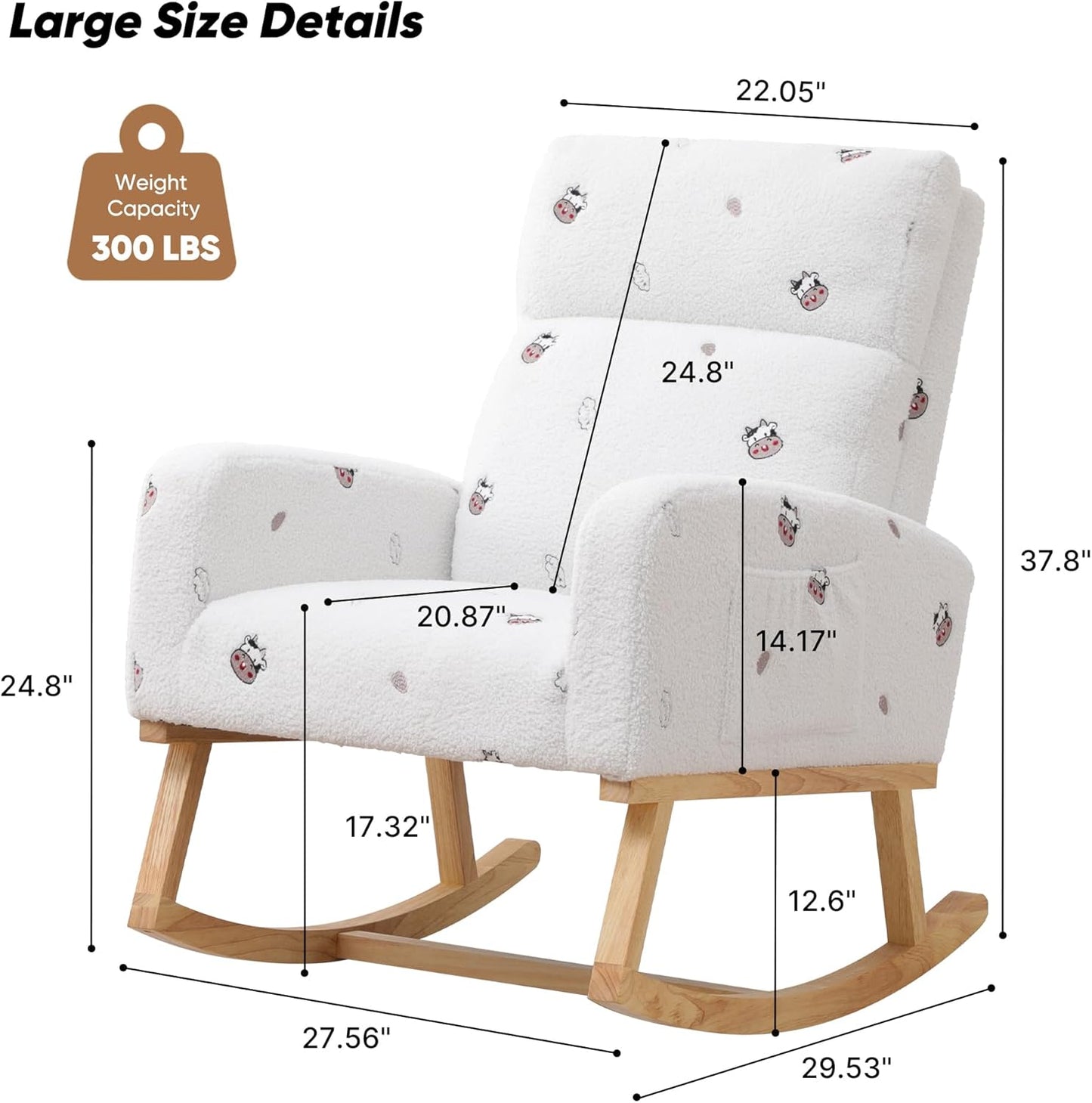 HCHAIRH Rocking Chair Nursery, Upholstered Fabricr Nursing Rocking Chairs with Soft High Back, Modern Nursery Glider Rocker for Mom Living Room, Bedroom, Camel