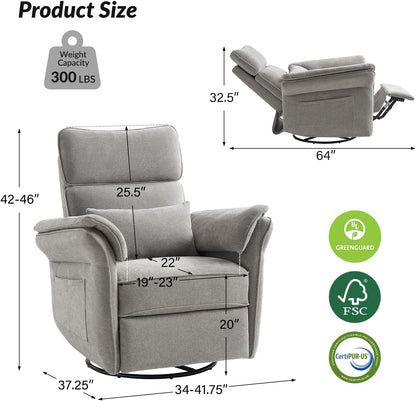 HULALA HOME Nursery Glider Recliner with Adjustable Headrest and Armrests, Power Swivel Rocker Recliner Chair with USB Port and Storage Bags, GREENGARD, FSC, CertiPUR-US® Certified, Beige