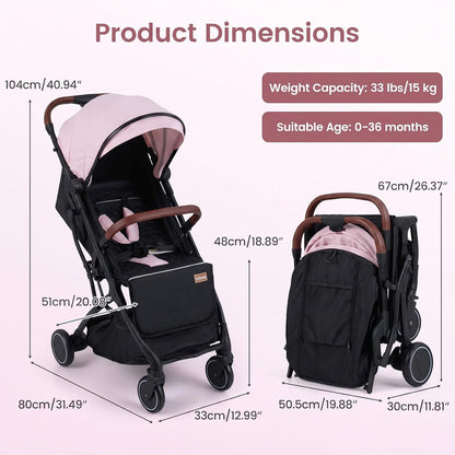 INFANS Travel Stroller, Lightweight Compact Baby Stroller for Airplane with One-Hand Fold, Multi-Position Recline, Canopy, 4 Wheel Suspension, Storage Basket (Grey+Black)