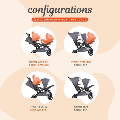 Baby Trend Sit N' Stand Tandem Double Stroller 2.0 DLX and EZ-Lift Plus Car Seat Set with 5 Point Safety Harnesses and Cozy Cover, Modern Khaki