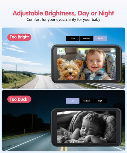 LUCKVIEW BM2 PRO Dual Baby Car Camera, 5.2" 1080P HD Display for Rear-Facing Car Seats, IR Night Vision, Anti-Shake Mount, Easy Install – Ideal for Parents with 2 Kids and Pets (Blue)