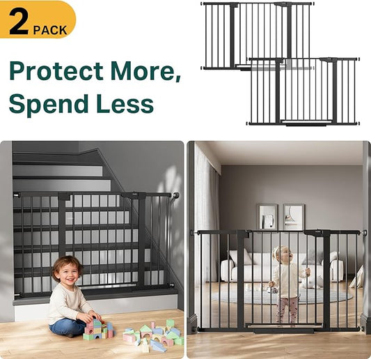 Cumbor 2 Pack 29.7-51.5" Extra Wide Baby Gate for Stairs, Easy Walk Through Dog Gates for Doorways, Pressure Mounted Pet Gate Indoor, Safety Auto-Close Child Gate for Kids with 4 Wall Cups, Black