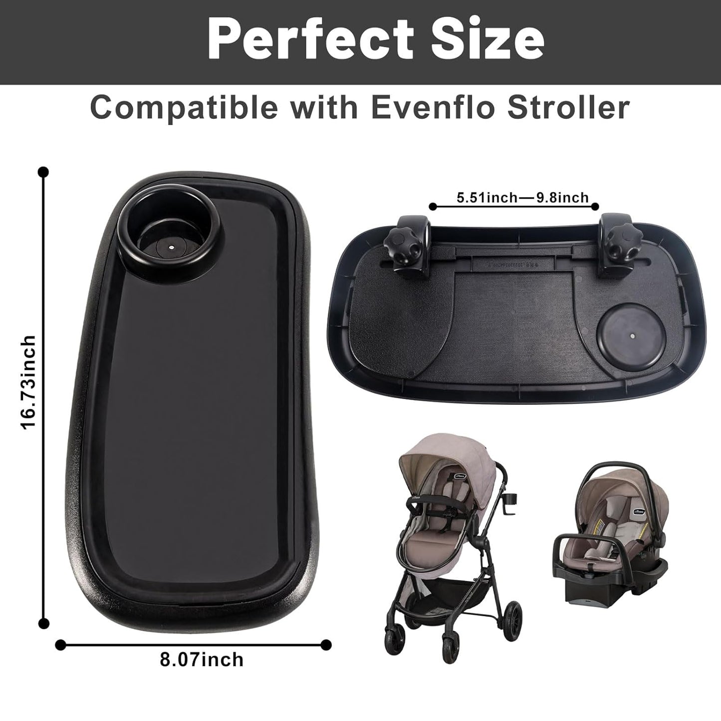 Stroller Snack Tray Compatible with Evenflo, with Stroller Cup Holder Attachment, Stays in Place Tray Attachment, Easy to Install and Take Off, Snacking On The Go, Strollers Travel Accessories