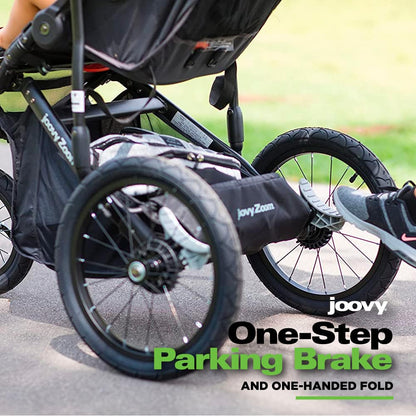 Joovy Zoom360 Ultralight Jogging Stroller Featuring High Child Seat, Shock-Absorbing Suspension, Extra-Large Air-Filled Tires, Parent Organizer, Air Pump, and Easy One-Hand Fold (Black)