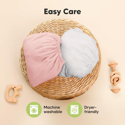 2-Pack Waterproof Pack and Play Sheets, Mini Crib Sheets Fitted for Boy, Girl - 38 x 26 Viscose from Bamboo Pack N Play Mattress Sheets for Graco, Toddler Playard Baby Crib Sheets Neutral (Blue Flax) - Colors B