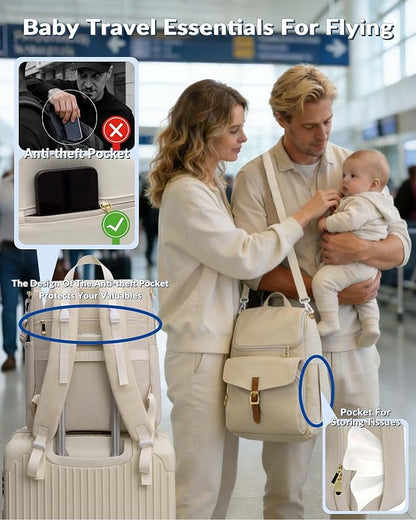 Diaper Bag Backpack, 15 Pockets Baby Bag, Girl Boy Travel Tote Bag with Insulated Pocket, Cute Diaper Bag Stroller Straps, Baby Shower & Registry Gift for Mom Dad Beige
